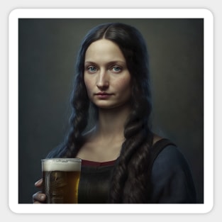 Realistic Mona Lisa Holding Beer Portrait Sticker